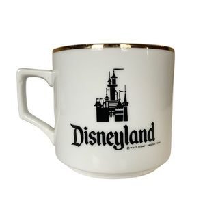 DISNEY Vintage 1970’s Disneyland Coffee Mug Tea Cup Ceramic White Gold Trim